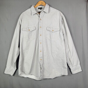VTG Eddie Bauer Elkhorn Twill Button Up Light Gray Thick Outdoor Work Size XL